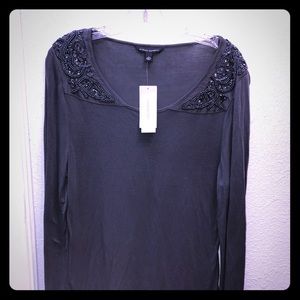 Hand beaded gray long sleeve top